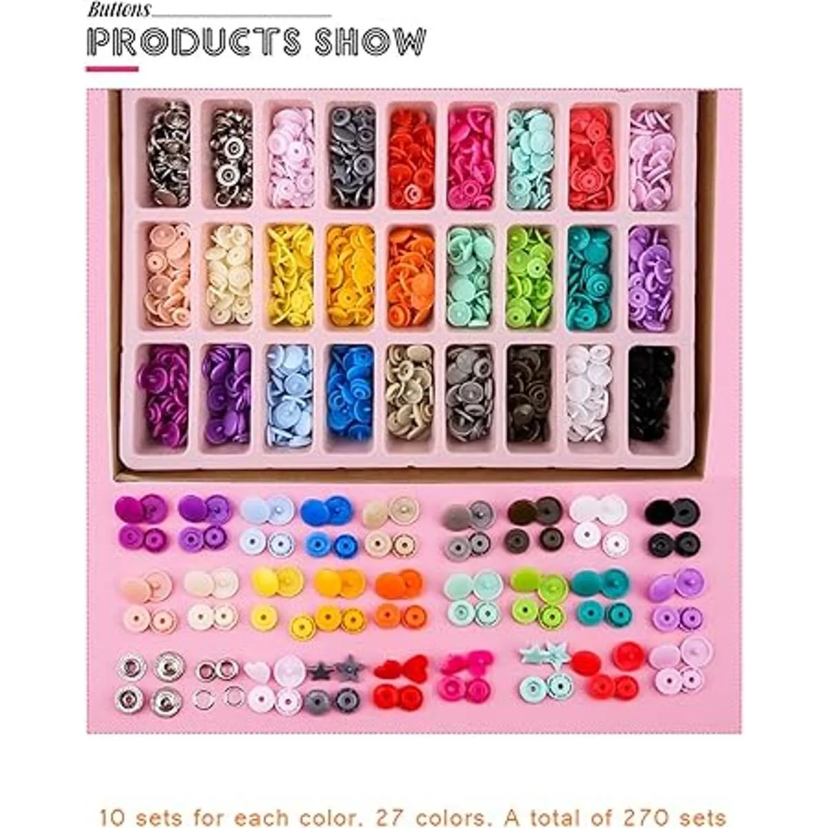 YICBOR Juego de 270 botones de plástico T5 con broches de_2