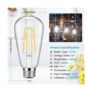 Paquete de 4 bombillas LED Edison E26 vintage equivalente_2