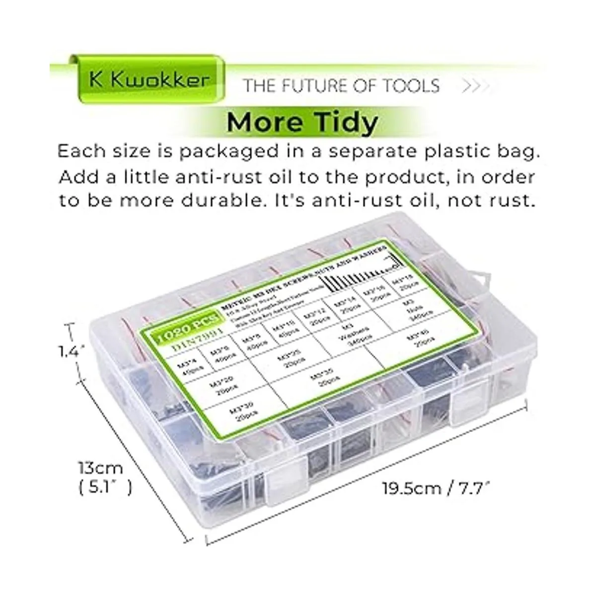 K Kwokker Juego surtido de 1023 tornillos M3 13_7