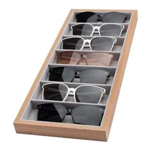 Homeanda 7 rejillas marco de madera gris terciopelo gafas_1