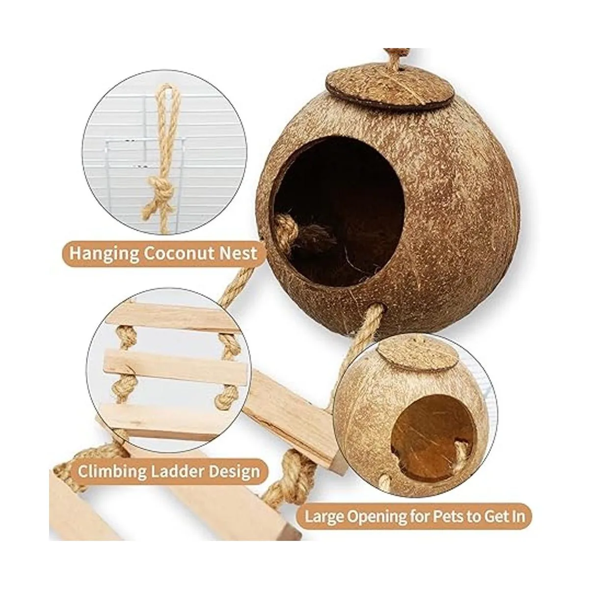 Tfwadmx Piel de coco con escalera jaula colgante de fibra_3