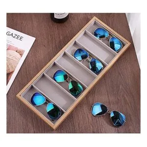 Homeanda 7 rejillas marco de madera gris terciopelo gafas_4