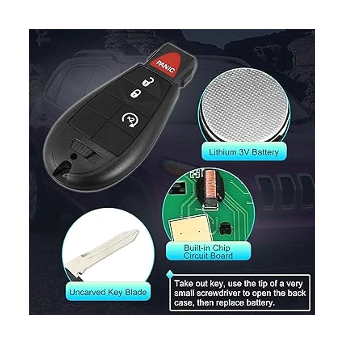 X AUTOHAUX Llavero remoto de repuesto para entrada sin_4