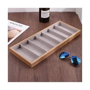 Homeanda 7 rejillas marco de madera gris terciopelo gafas_5