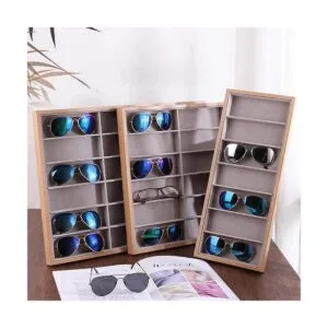 Homeanda 7 rejillas marco de madera gris terciopelo gafas_7