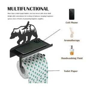 Soporte de papel higiénico con estante decoración rústica_5