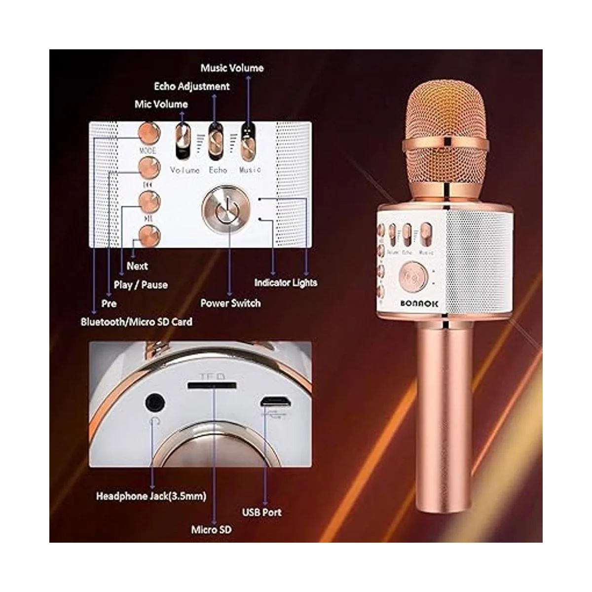 Bonaok Micrófono Q37 Rose gold_5
