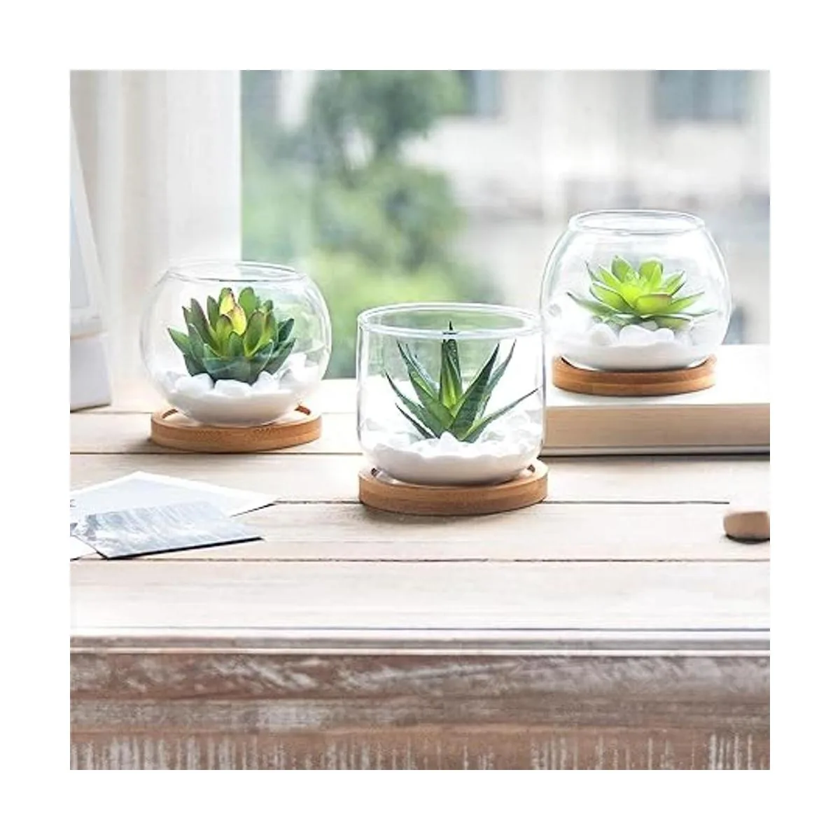 Mkono Suculentas artificiales en maceta de vidrio_2
