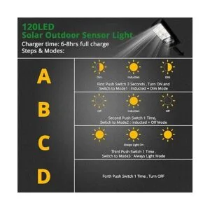 Duewot Solar Lights Outdoor 120 Led Lamp Waterproof_3