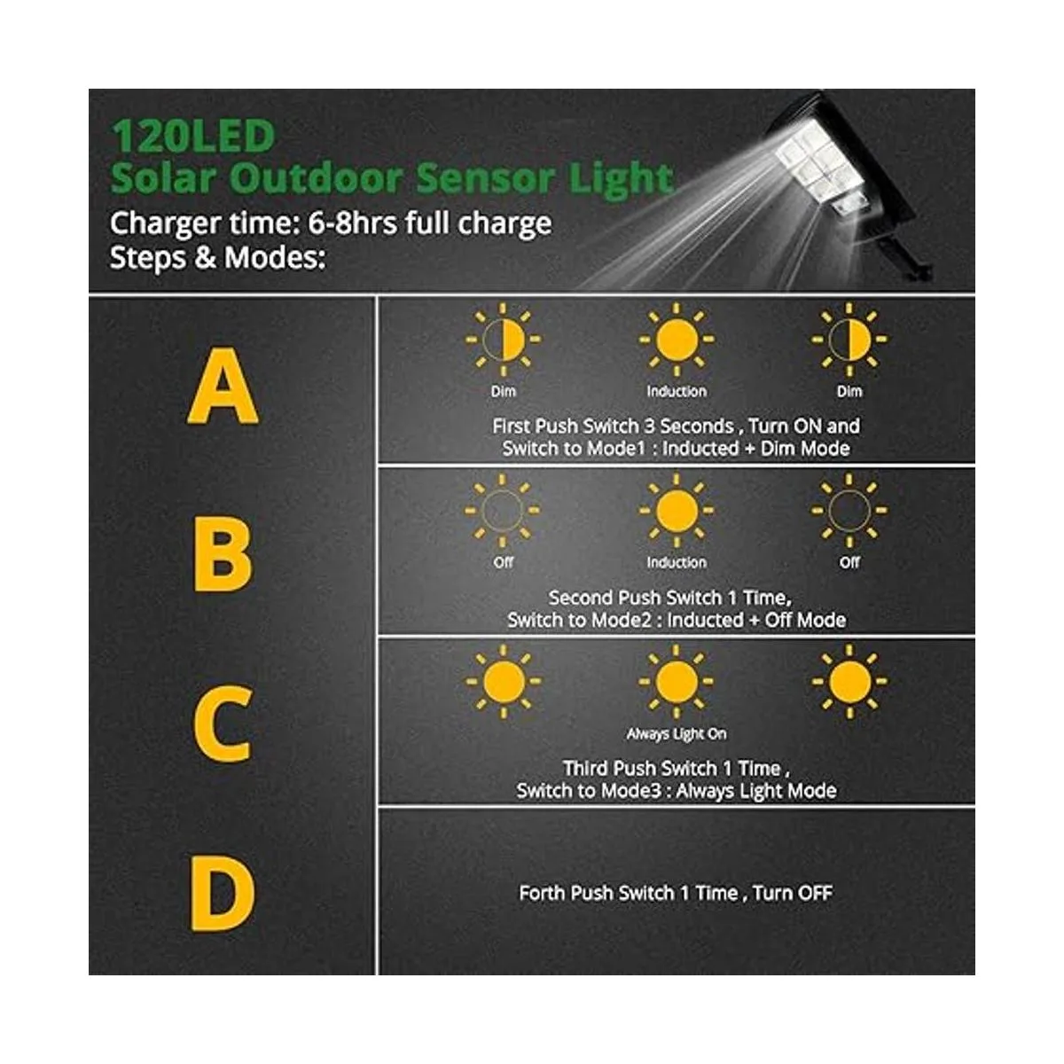 Duewot Solar Lights Outdoor 120 Led Lamp Waterproof_3
