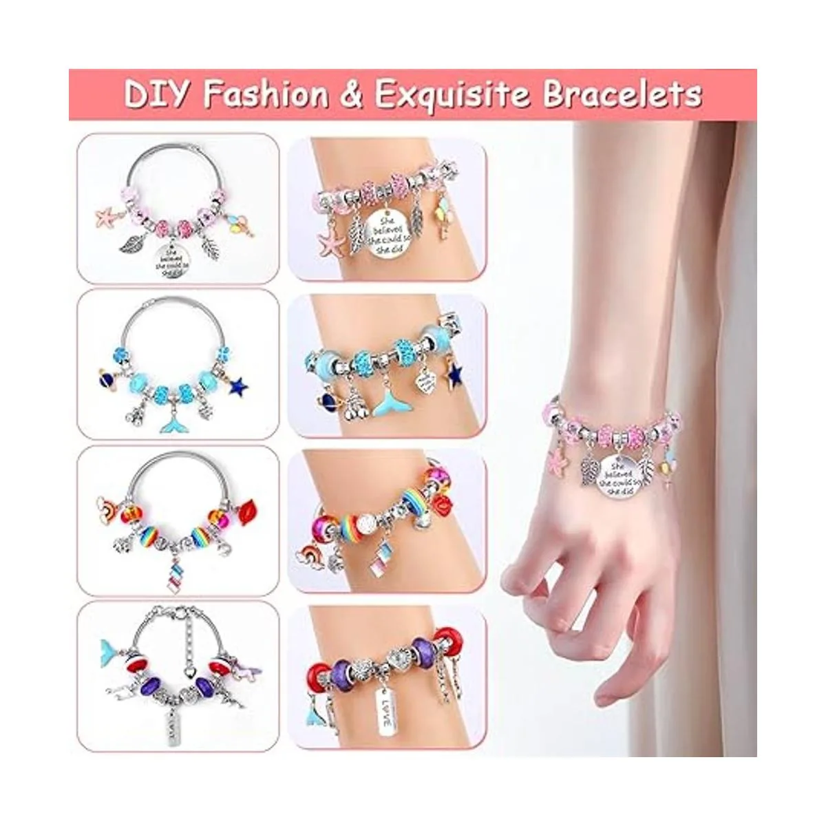 Kit de 180 pulseras con dijes para niñas juego de_2