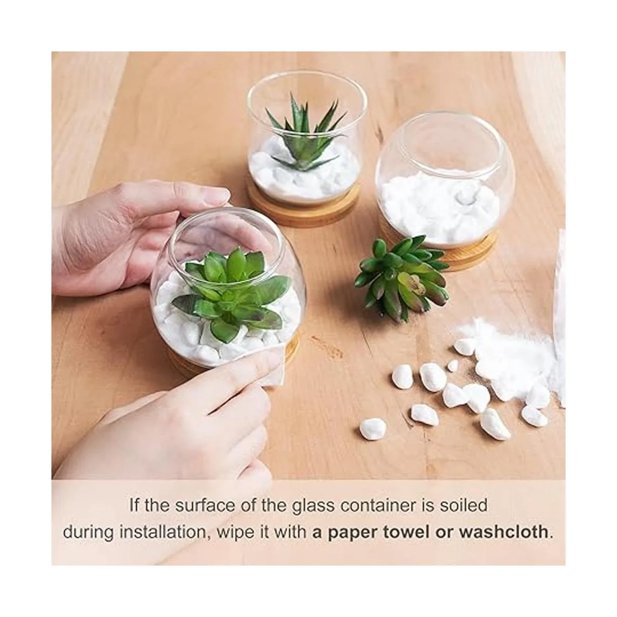 Mkono Suculentas artificiales en maceta de vidrio_4