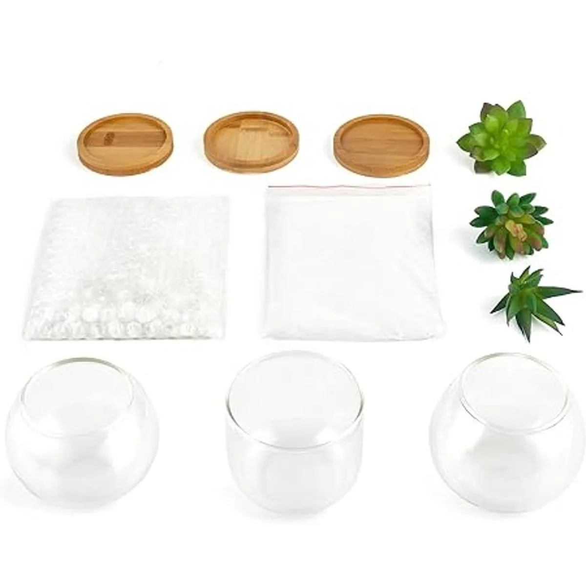 Mkono Suculentas artificiales en maceta de vidrio_6