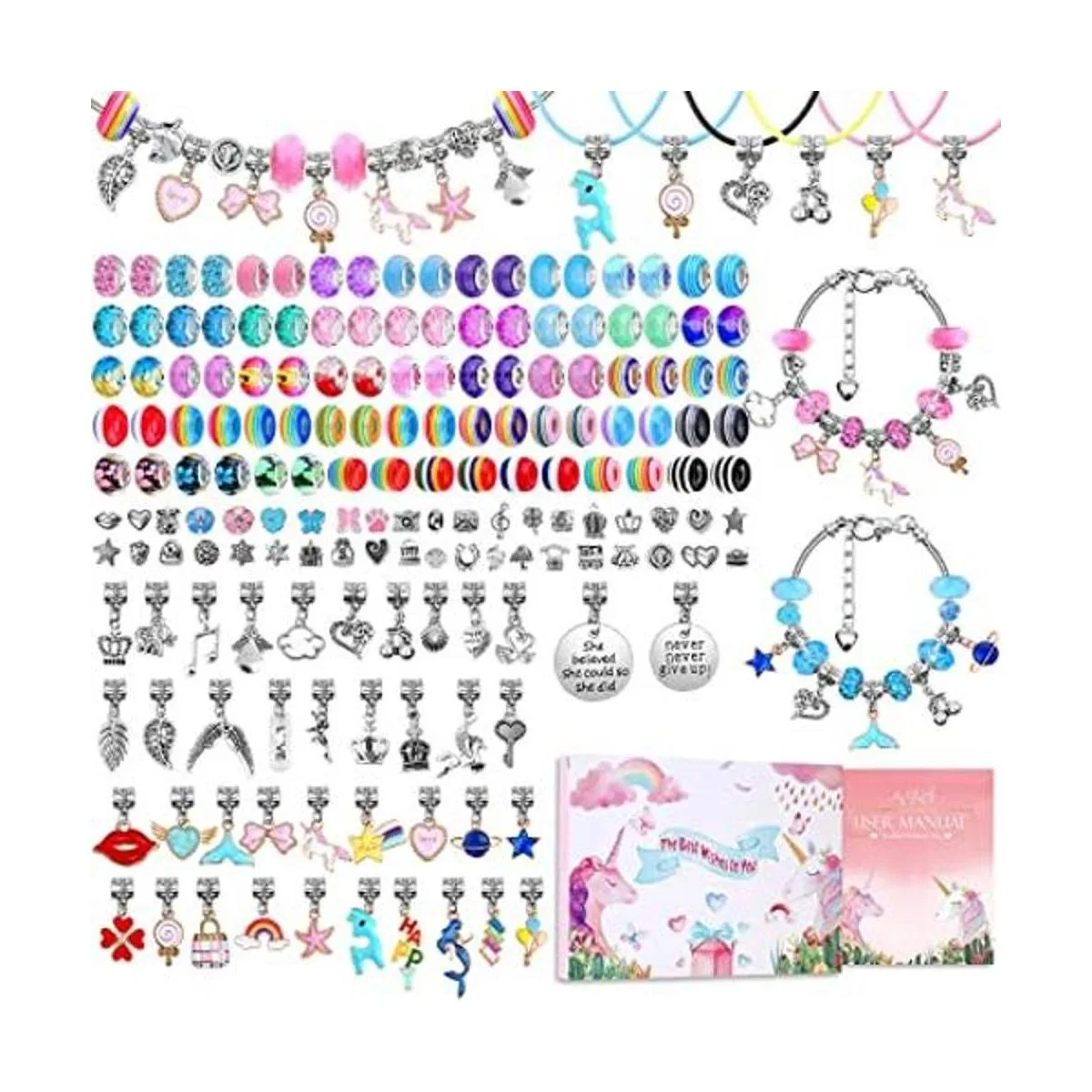 Kit de 180 pulseras con dijes para niñas juego de_1