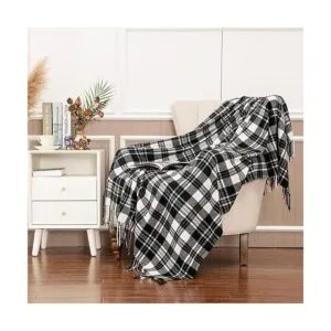 Gealaek Manta decorativa de cachemira sintética con flecos_3