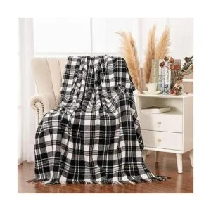 Gealaek Manta decorativa de cachemira sintética con flecos_2