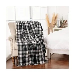 Gealaek Manta decorativa de cachemira sintética con flecos_4