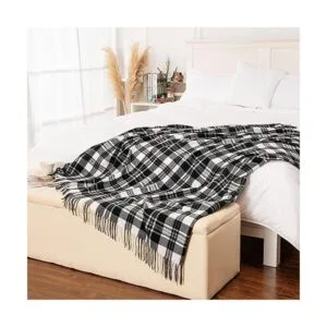 Gealaek Manta decorativa de cachemira sintética con flecos_5