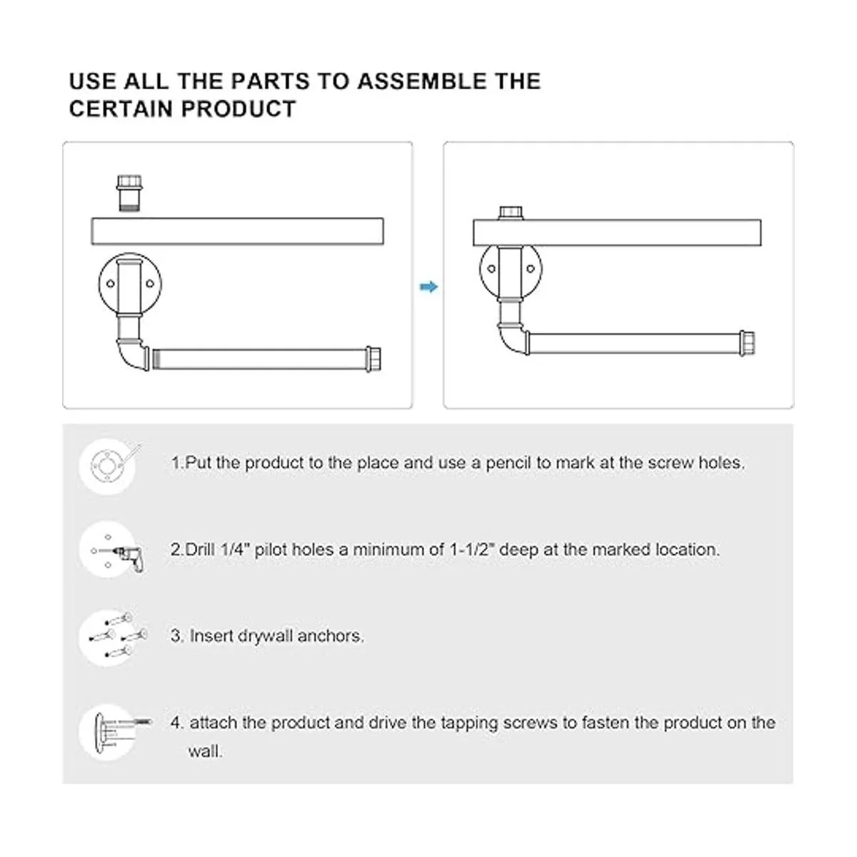 HouseAid Soporte de papel higiénico de tubo industrial con_6