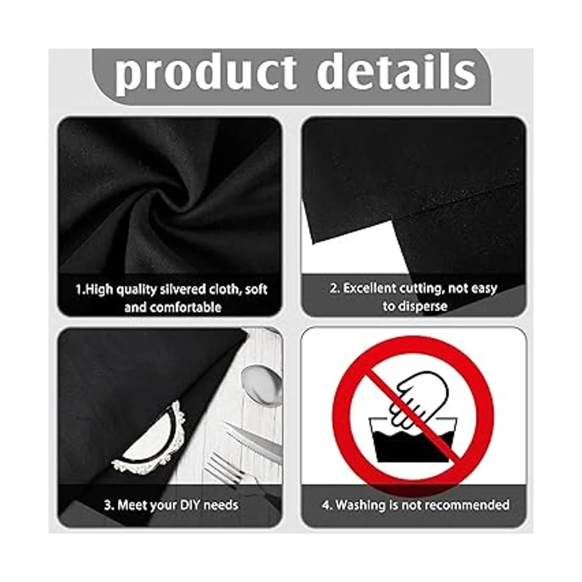 Paño de plata antideslustre de 2 yardas tela negra_3