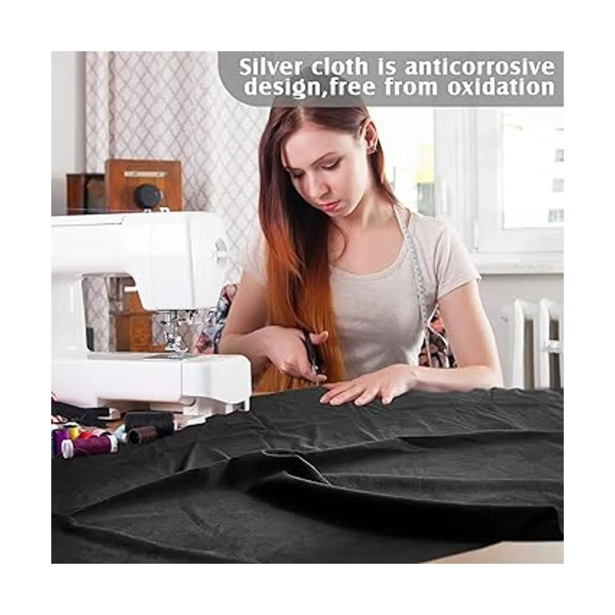 Paño de plata antideslustre de 2 yardas tela negra_5