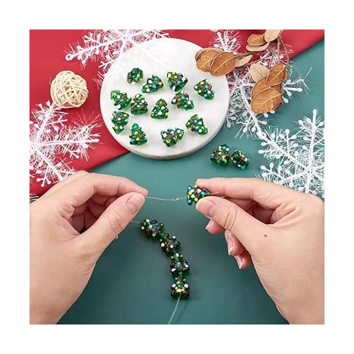 Cheriswelry 20 cuentas de cristal de árbol de Navidad_6