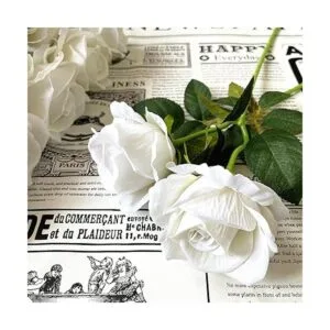 Ukeler 12 rosas artificiales de color blanco rosas_5