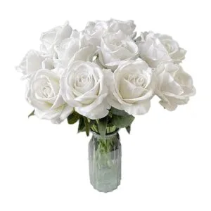 Ukeler 12 rosas artificiales de color blanco rosas_2