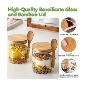 Paquete de 4 tarros de vidrio con tapas de bambú_2