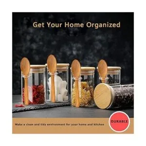 Paquete de 4 tarros de vidrio con tapas de bambú_5