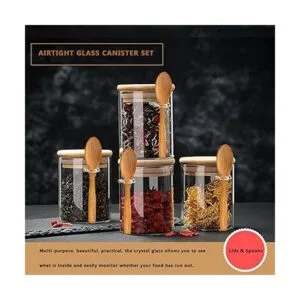 Paquete de 4 tarros de vidrio con tapas de bambú_4