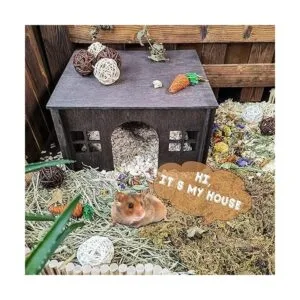 WHEARTED Casa de madera para escondite de hámster con_4