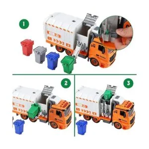 Juguetes de camión de basura DIY con 4 cubos de basura en_5