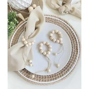 LEBEJUA Servilletero hecho a mano con cuentas de madera y_6