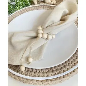 LEBEJUA Servilletero hecho a mano con cuentas de madera y_5