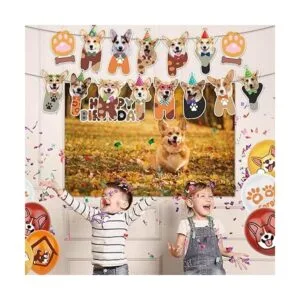 Decoraciones de fiesta Corgi telón de fondo de fotografía_3
