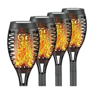 Liveasily Paquete de 4 linternas solares LED con llama_1