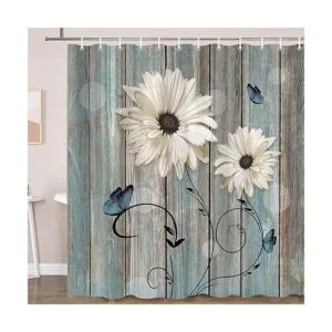 Cortina de ducha floral rústica para baño elegantes_2