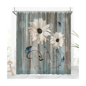 Cortina de ducha floral rústica para baño elegantes_4