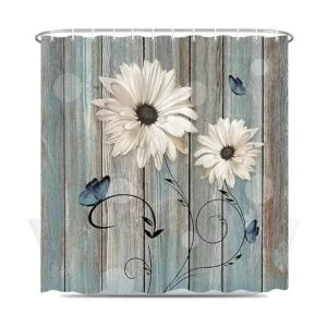 Cortina de ducha floral rústica para baño elegantes_3