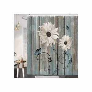 Cortina de ducha floral rústica para baño elegantes_1