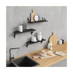 Forbena Juego de 3 estantes flotantes negros para baño_2