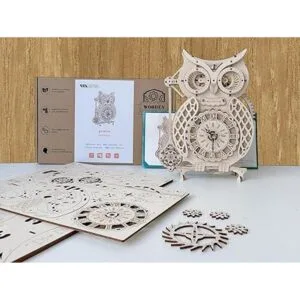 Uguter Reloj de búho de madera 3D decoración del hogar_5