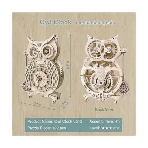 Uguter Reloj de búho de madera 3D decoración del hogar_3