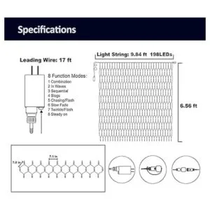 Weillsnow 198 luces LED de 9.8 x 6.6 pies conectables 8_2