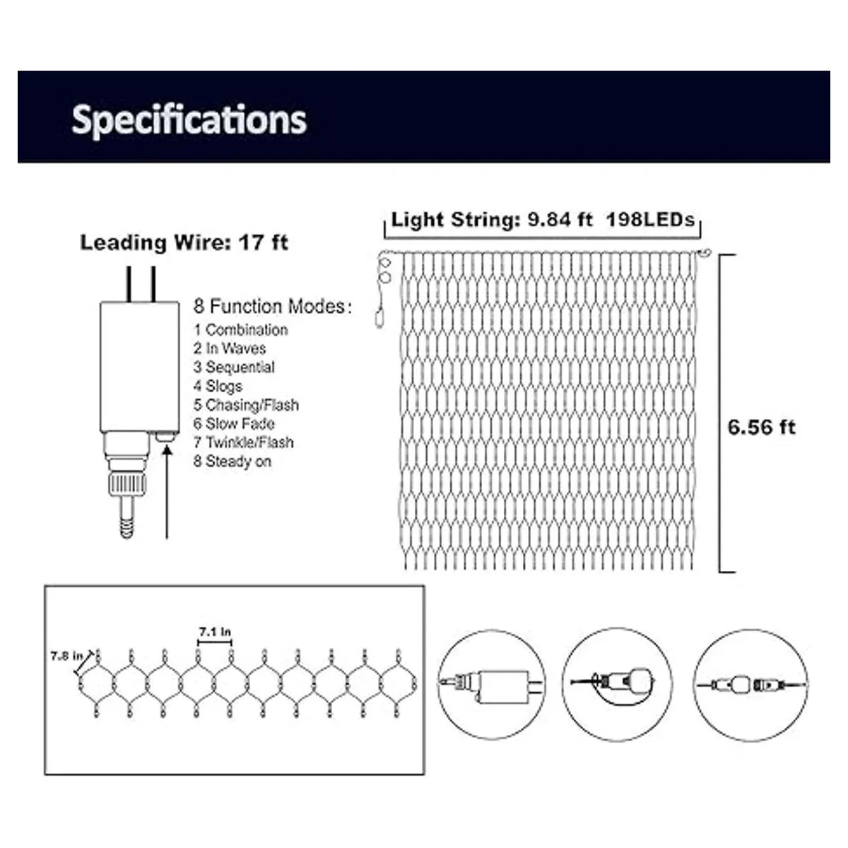 Weillsnow 198 luces LED de 9.8 x 6.6 pies conectables 8_2
