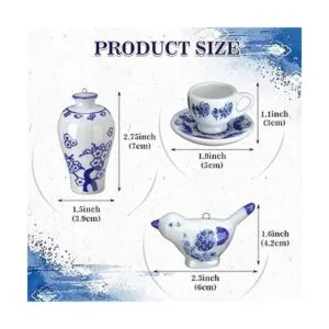 Funtery 9 piezas de adornos chinoiserie de porcelana azul_2