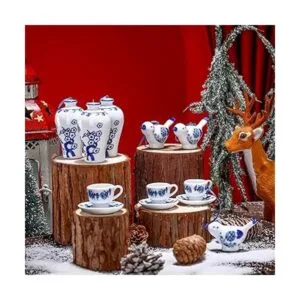 Funtery 9 piezas de adornos chinoiserie de porcelana azul_4