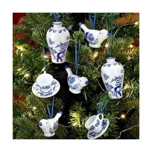 Funtery 9 piezas de adornos chinoiserie de porcelana azul_3