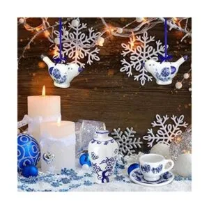 Funtery 9 piezas de adornos chinoiserie de porcelana azul_6